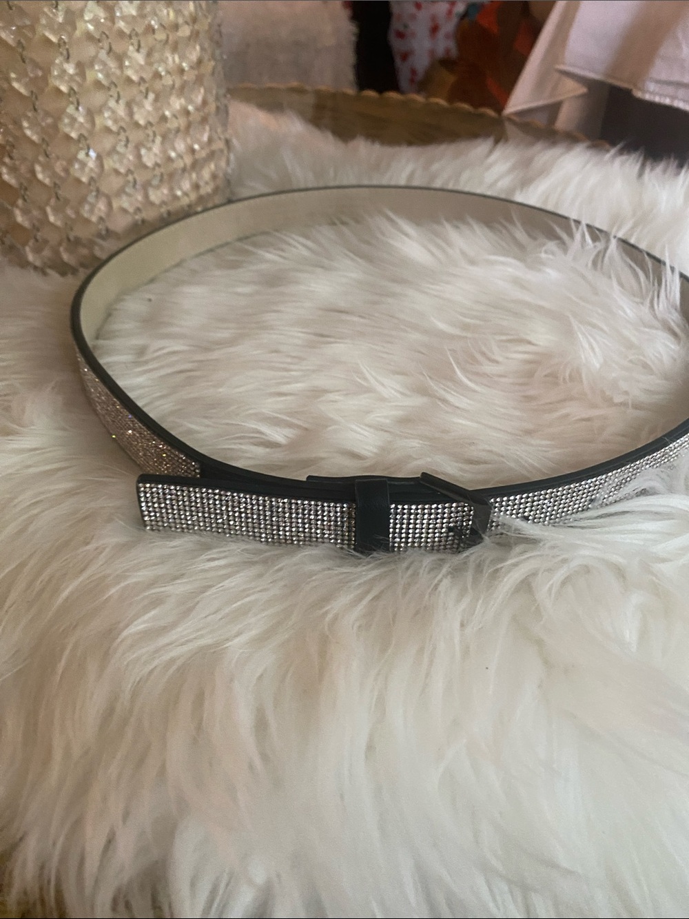 Rhinestone faux leather belt - 39”